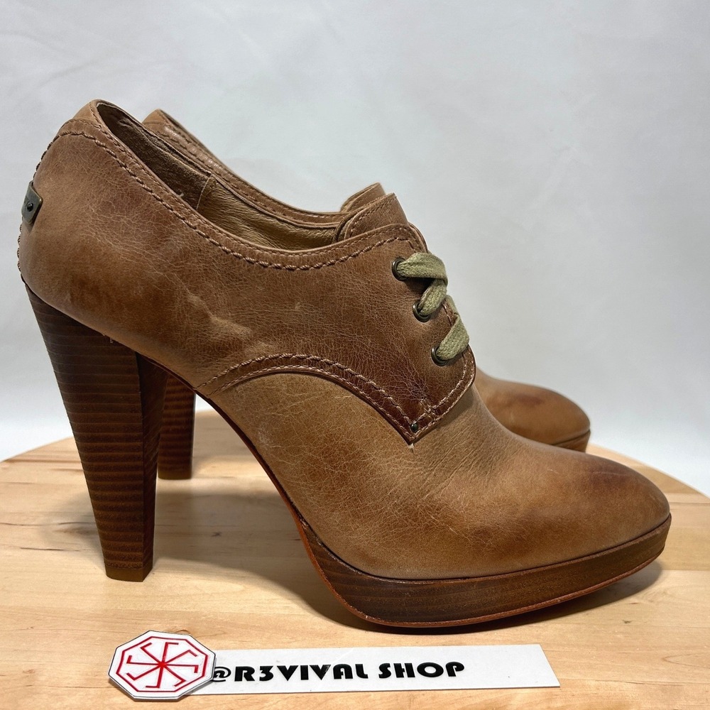 Frye Harlow Brown Leather Lace-Up Oxford High Heel Boots NWOT - Size 10M